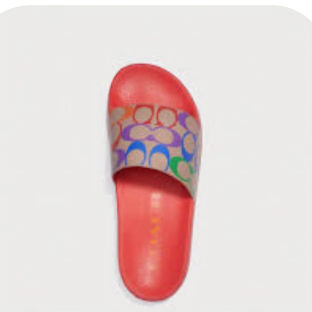 Coach Udele Sport Slides in Rainbow Signature coated canvas